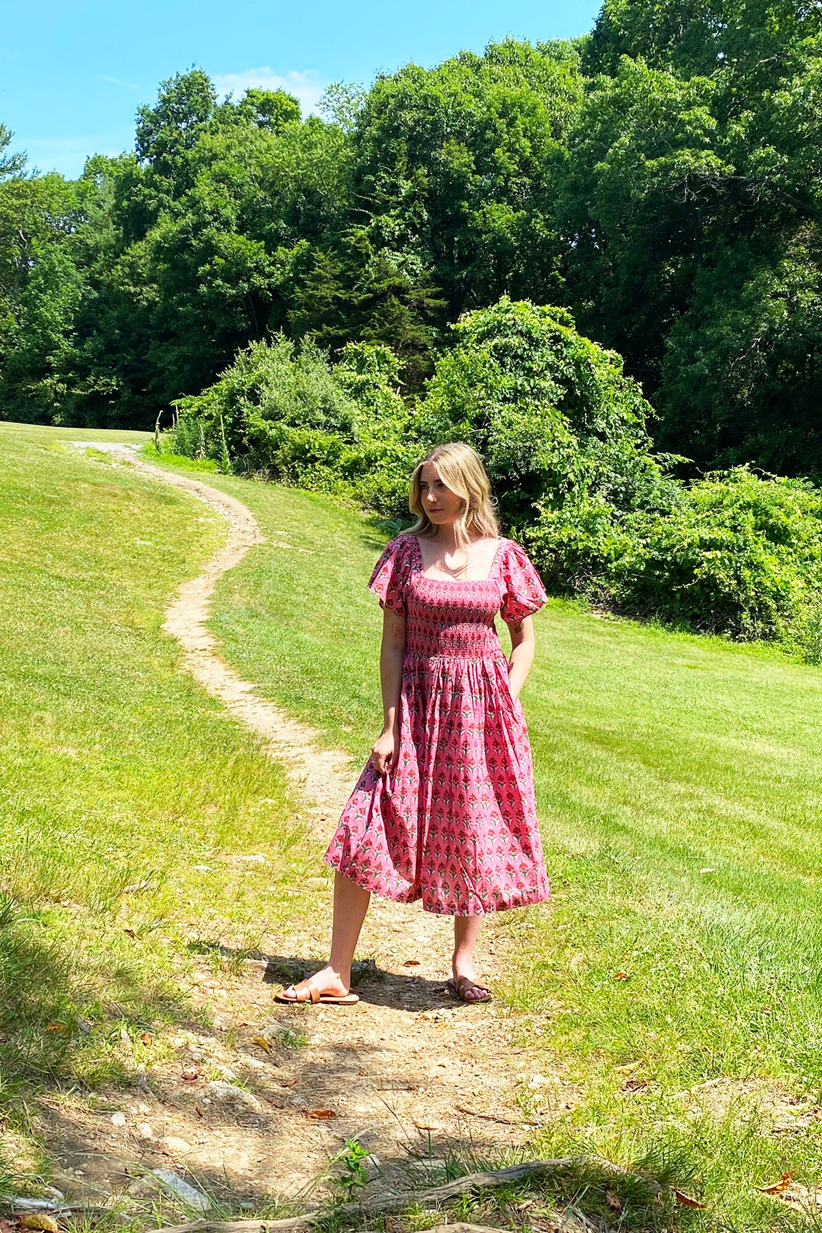 Block Print Cotton Midi Dress