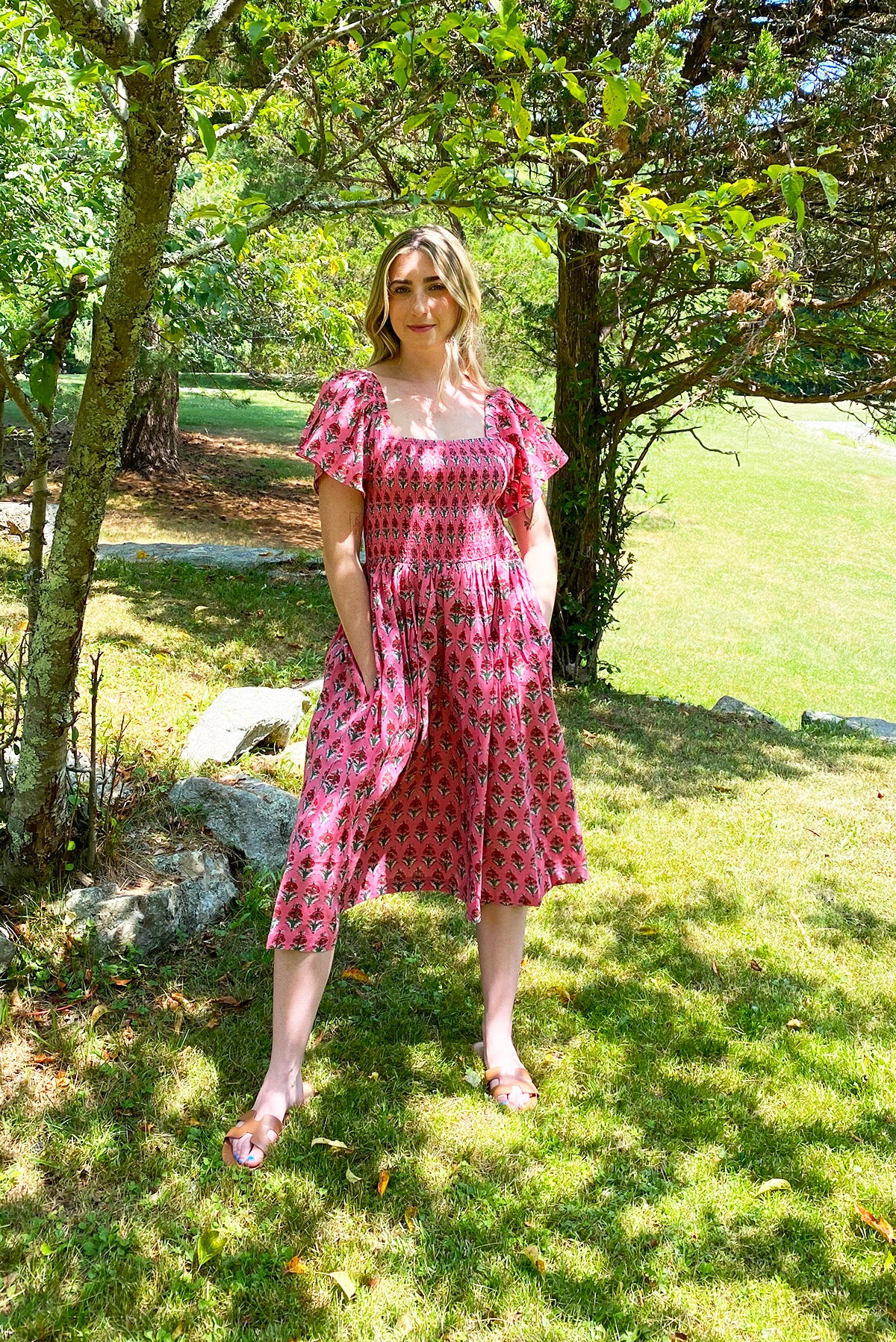 Block Print Cotton Midi Dress