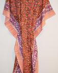 Border Print Long Kaftan | Tangerine