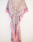 Border Print Long Kaftan | White Floral