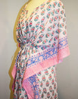 Border Print Long Kaftan | White Floral