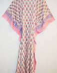 Border Print Long Kaftan | White Floral