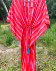 Amisha Long Kaftan | Pink and Red Stripe