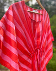 Amisha Long Kaftan | Pink and Red Stripe