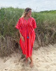 Amisha Long Kaftan | Pink and Red Stripe