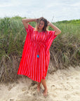 Amisha Long Kaftan | Pink and Red Stripe