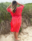 Amisha Long Kaftan | Pink and Red Stripe