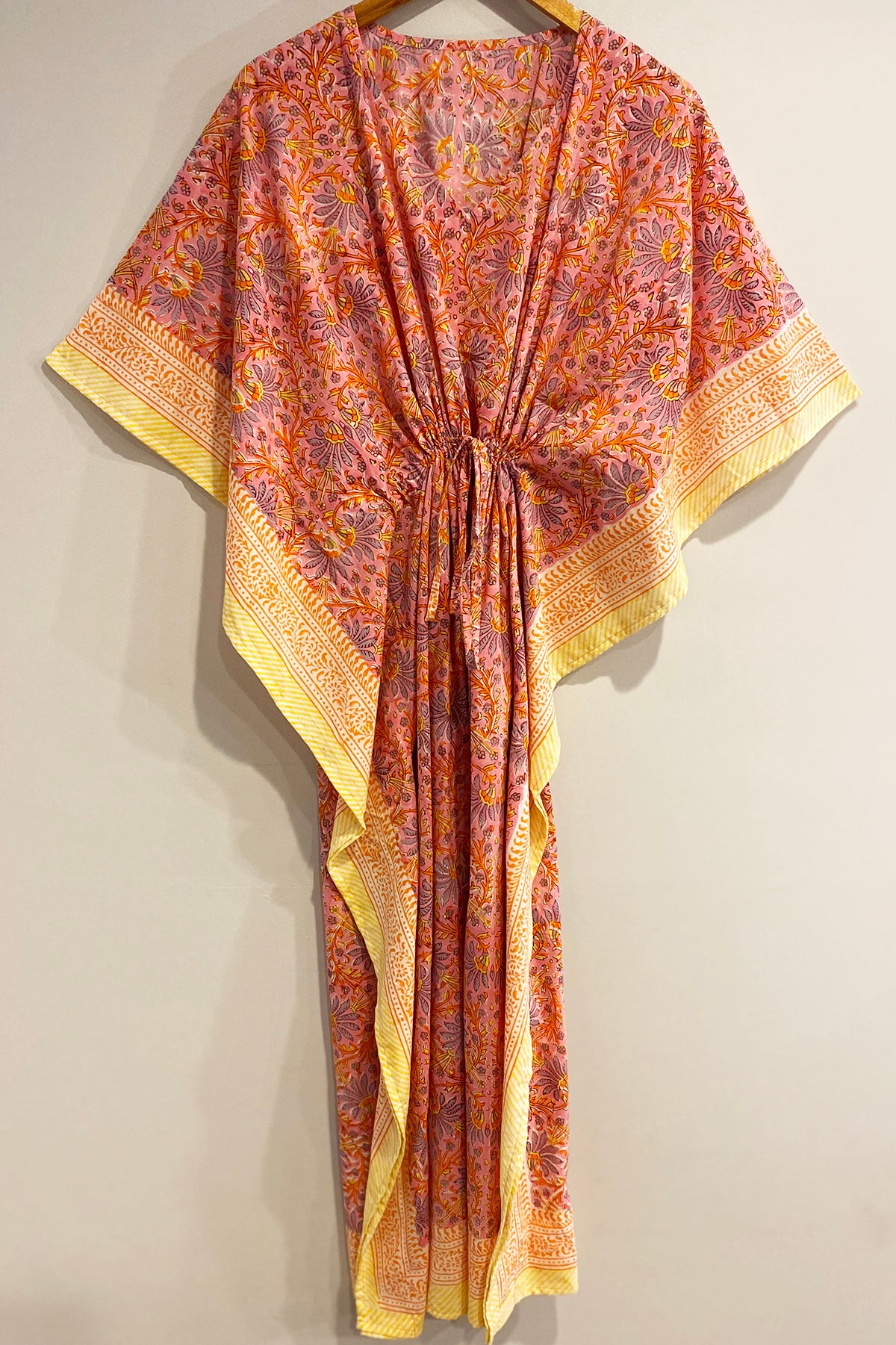 Amisha | Hand Block Print Long Border Kaftan | Pink Amisha Design Amisha | Hand Block Print Long Border Kaftan | Pink Amisha Design