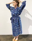 Kerala Long Robe | Natural Indigo Floral
