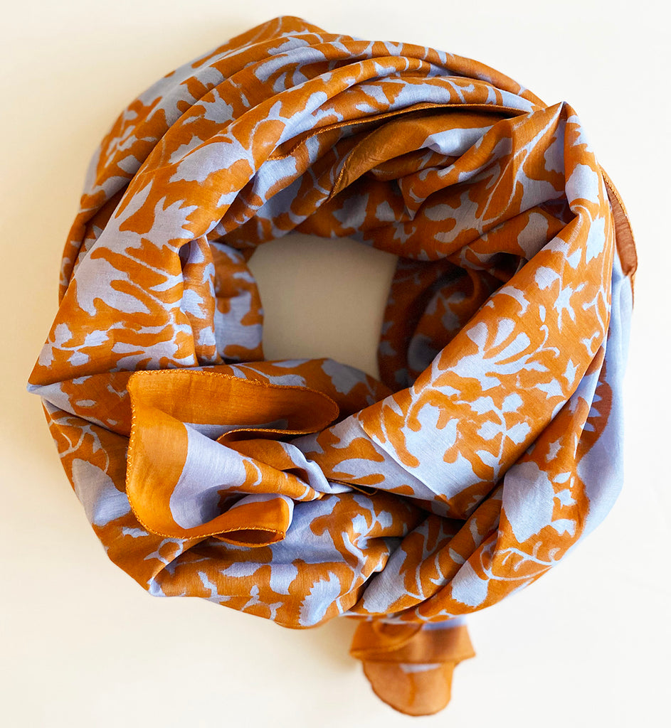 Cotton Silk Scarf | Shadow Floral Orange