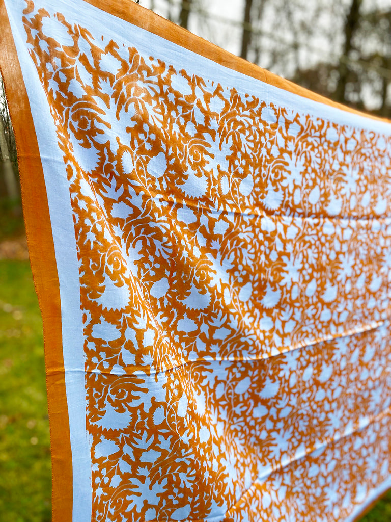 Cotton Silk Scarf | Shadow Floral Orange