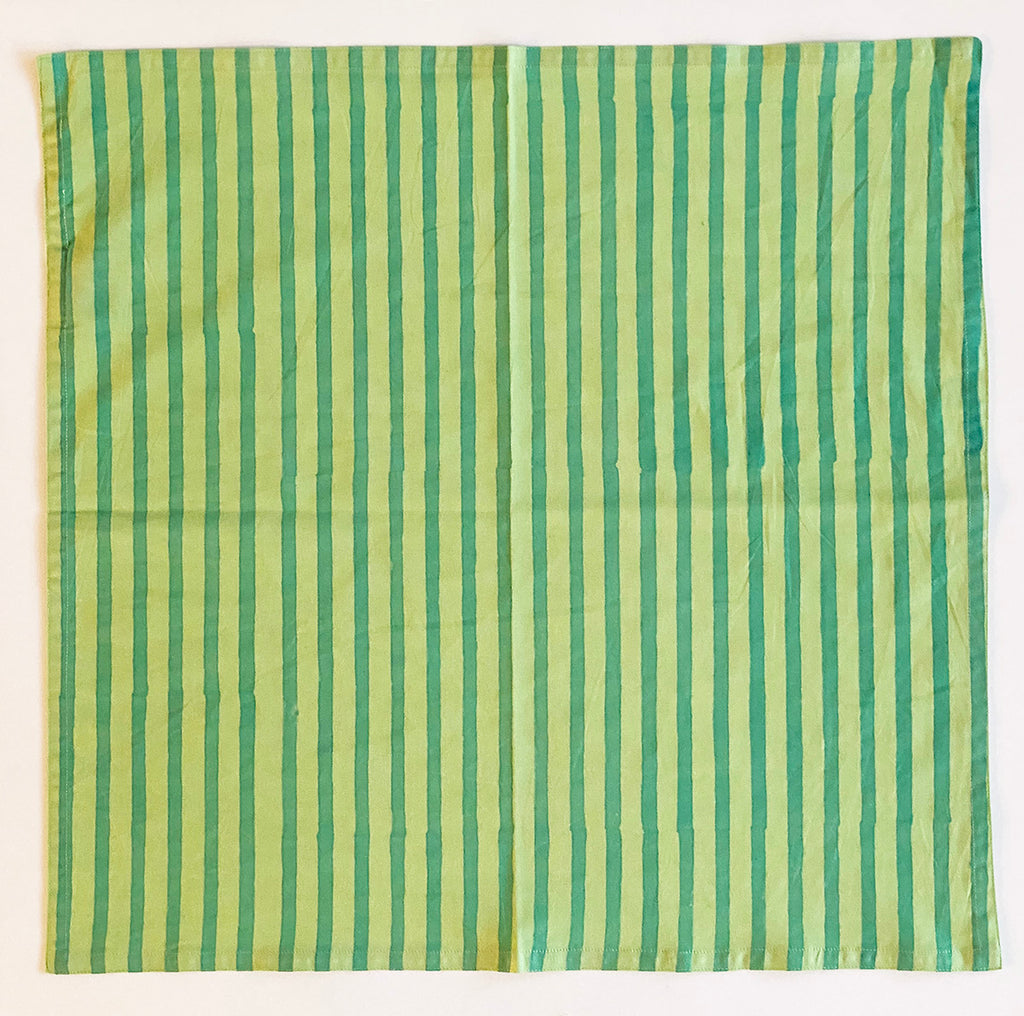 Set of 4 Cotton Napkins | Green Stripe