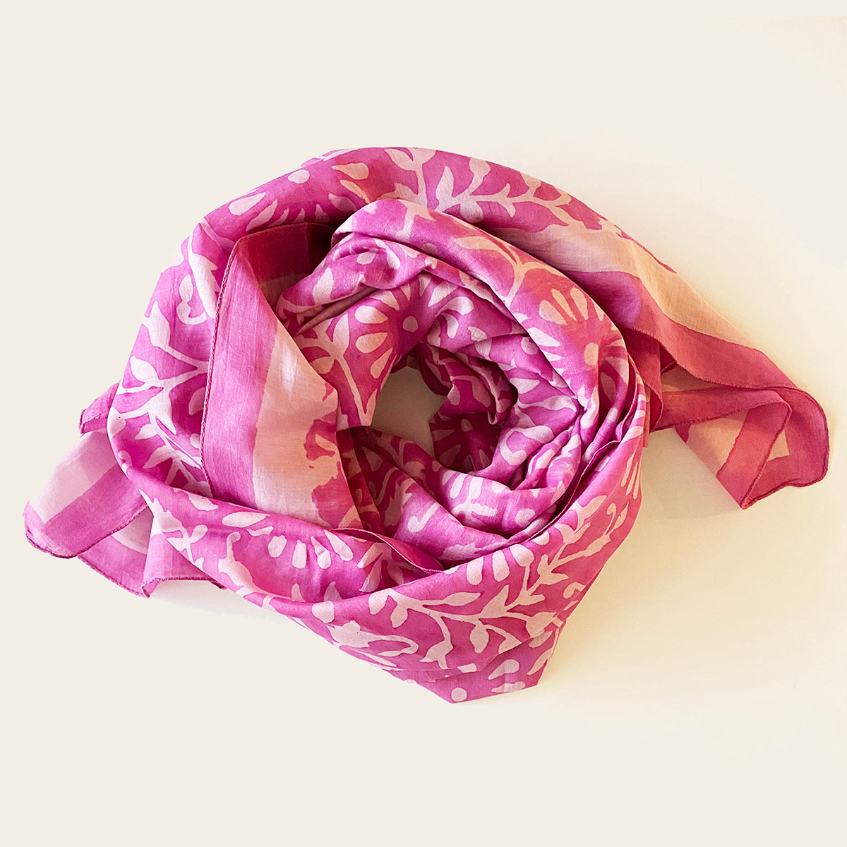 Amisha Block Print Cotton Silk Scarf Blooms Pink – Amisha Design