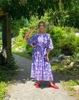 Border Print Long Kaftan | Cobalt