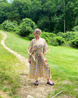 Border Print Long Kaftan | Lemon