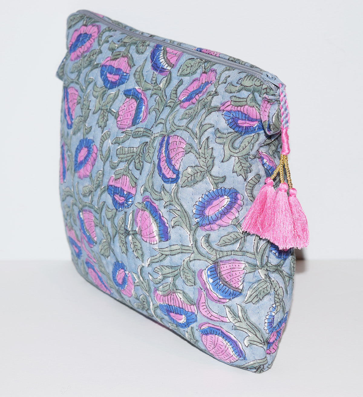 Amisha Block Print Square Waterproof Toiletry Bag Dove