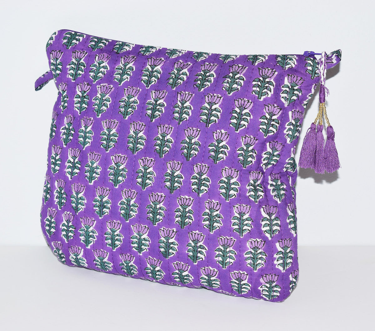 Amisha Block Print Square Waterproof Toiletry Bag Grape Blooms - Main Image