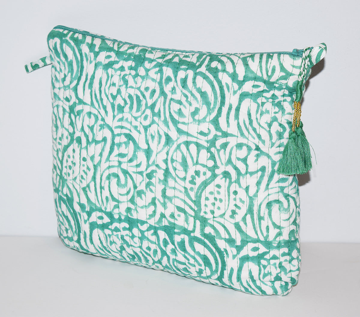 Amisha Block Print Square Waterproof Toiletry Bag Mint