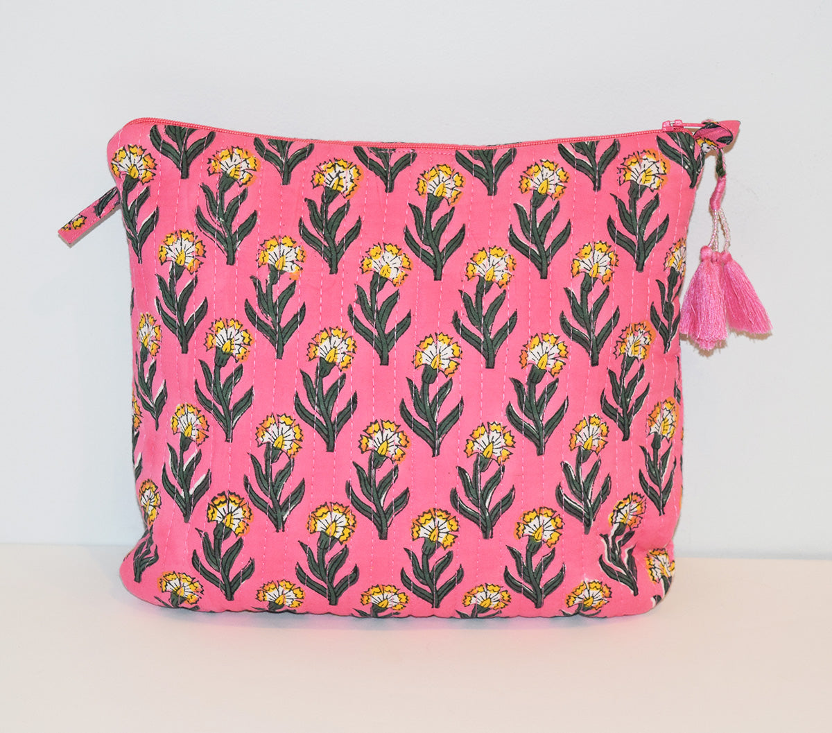 Amisha Block Print Square Waterproof Toiletry Bag Punch Floral