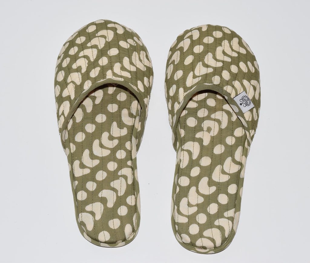 House Slippers | Crescent Dot Olive