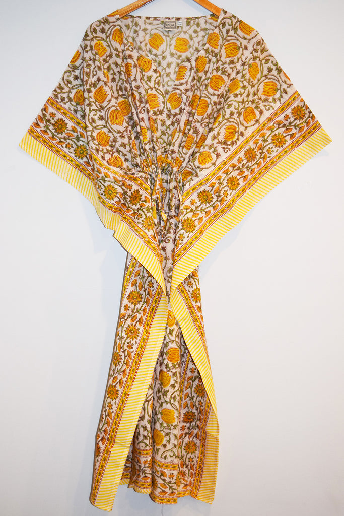 Border Print Long Kaftan | Lemon