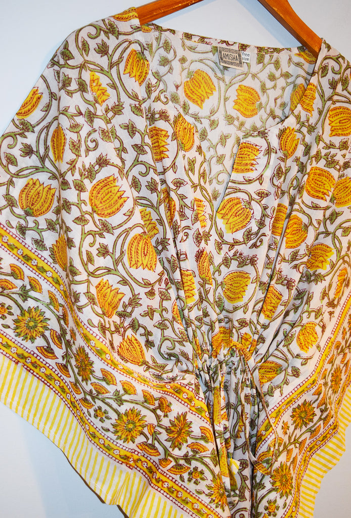 Border Print Long Kaftan | Lemon