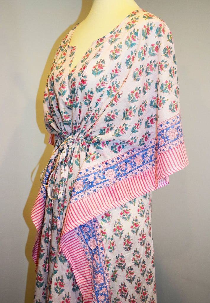 Border Print Long Kaftan | White Floral