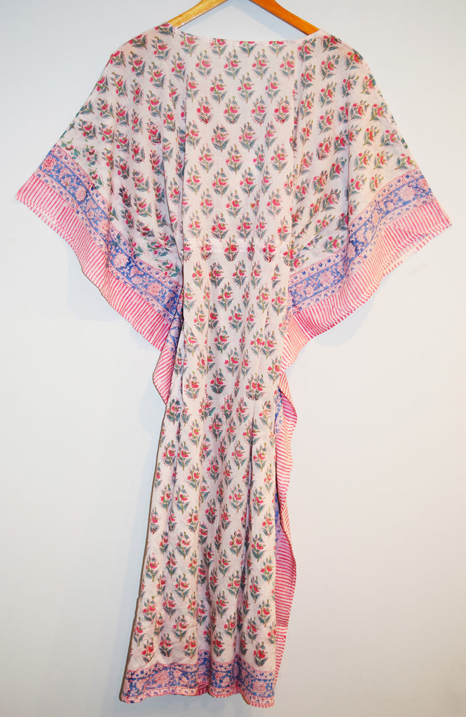 Border Print Long Kaftan | White Floral