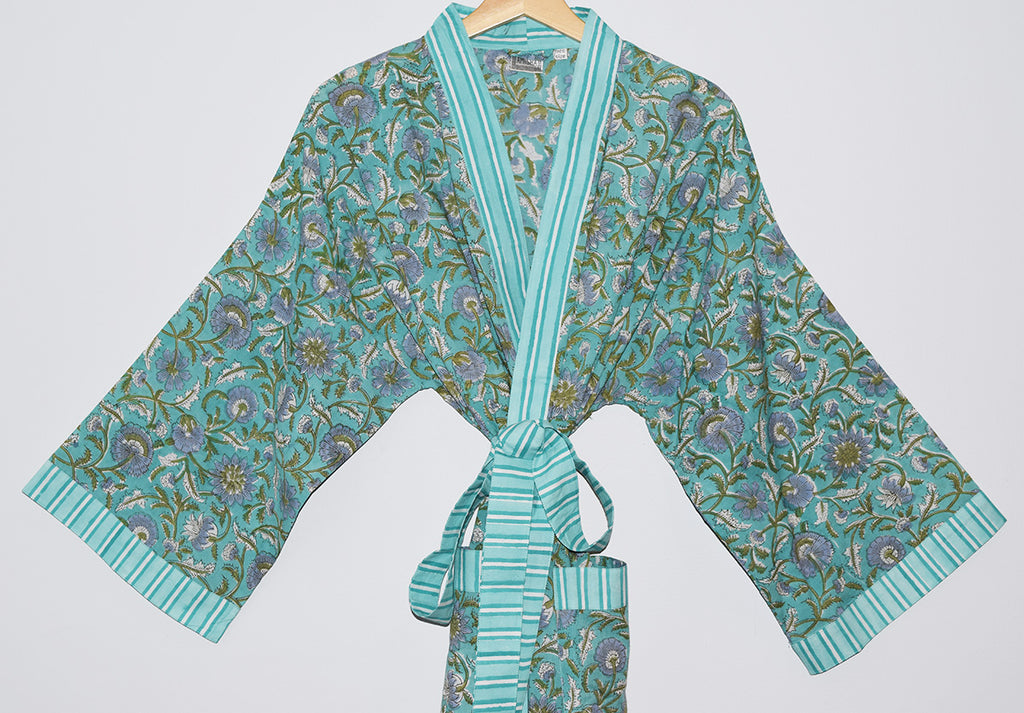 Jakarta Midi Robe | Aqua Floral