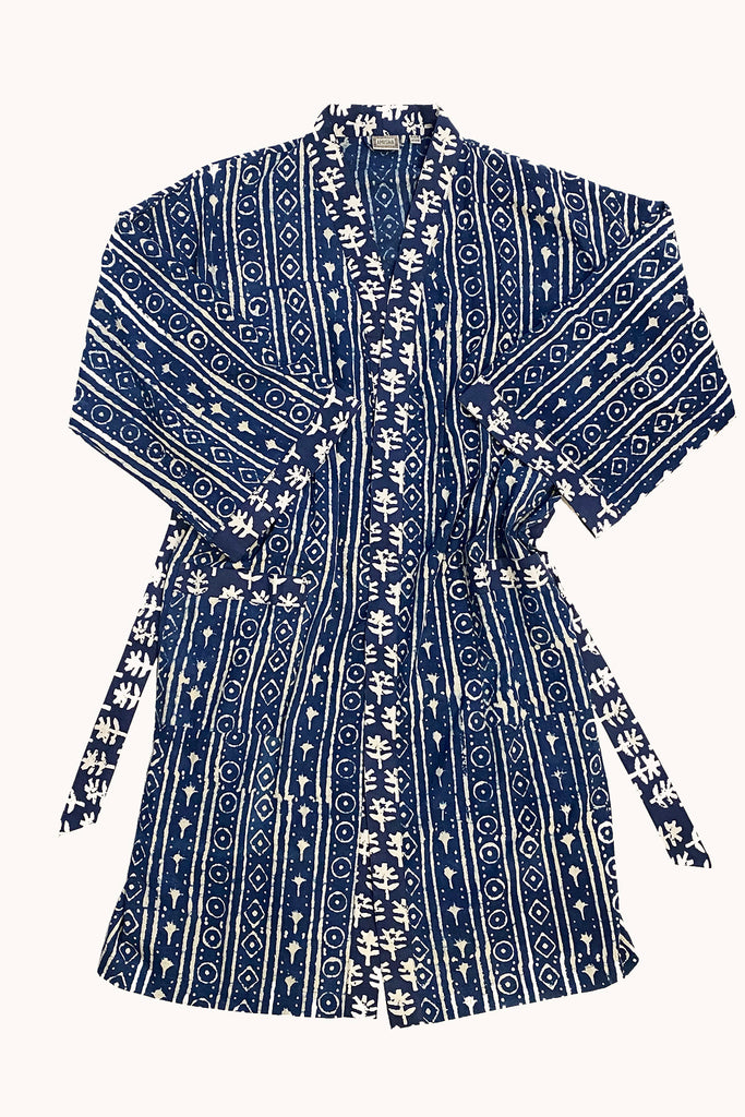 Jakarta Midi Robe | Natural Indigo Geo