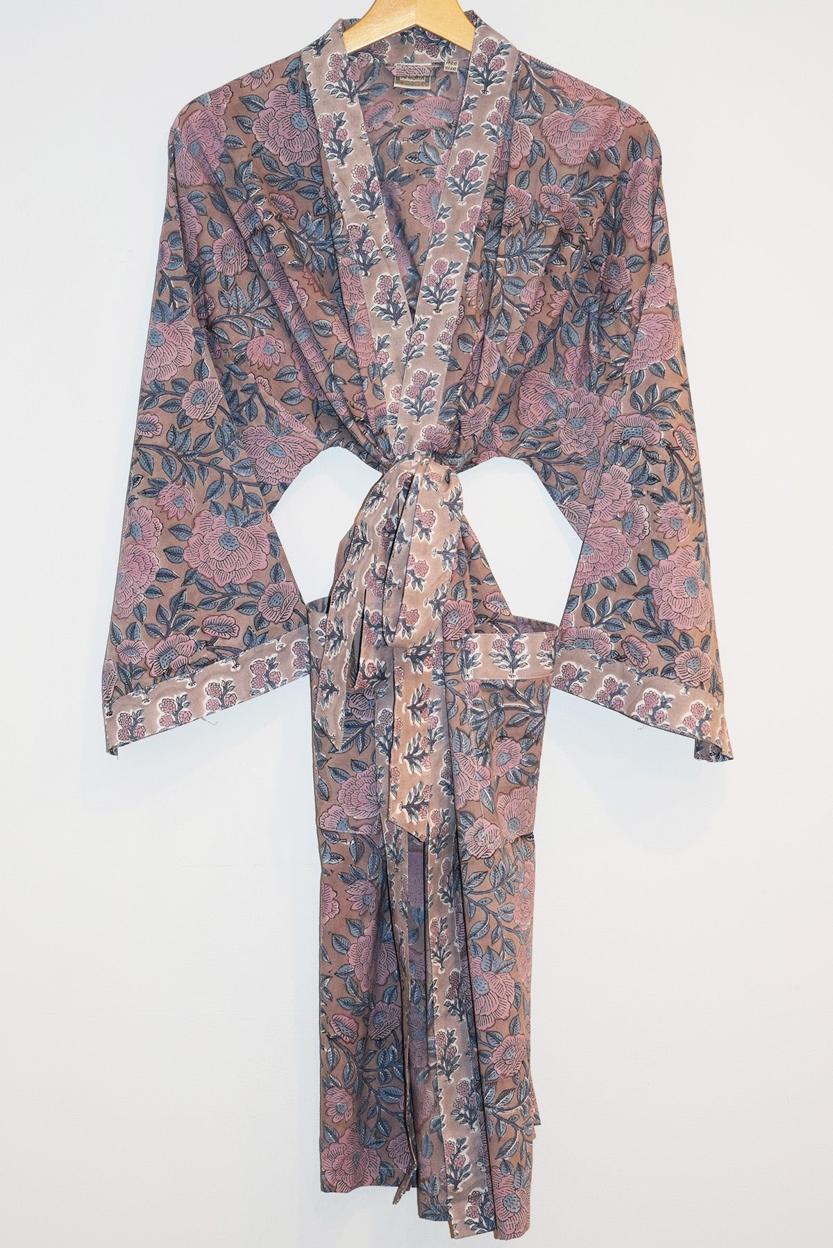 Amisha Hand Block Printed Jakarta Midi Robe | Mauve Floral – Amisha Design