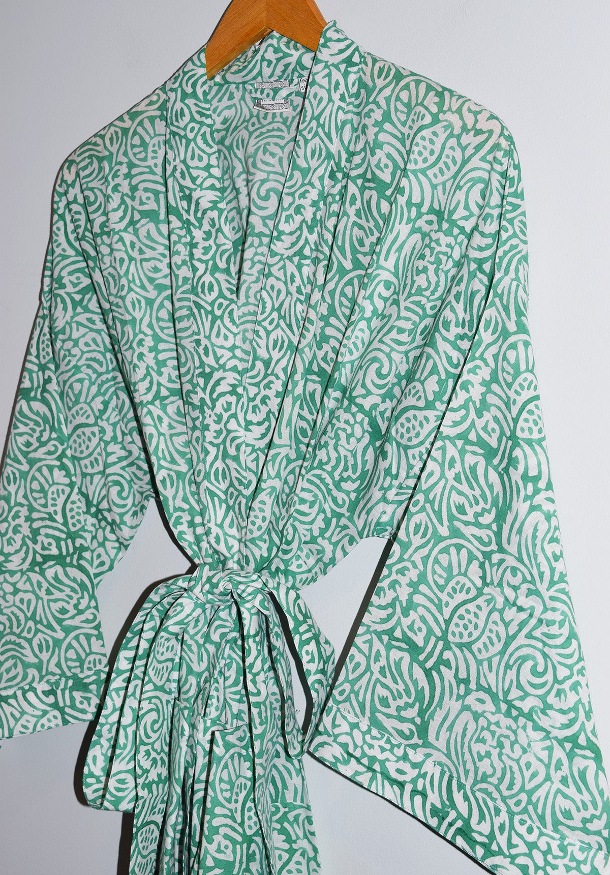 Amisha Hand Block Printed Jakarta Midi Robe | Mint – Amisha Design