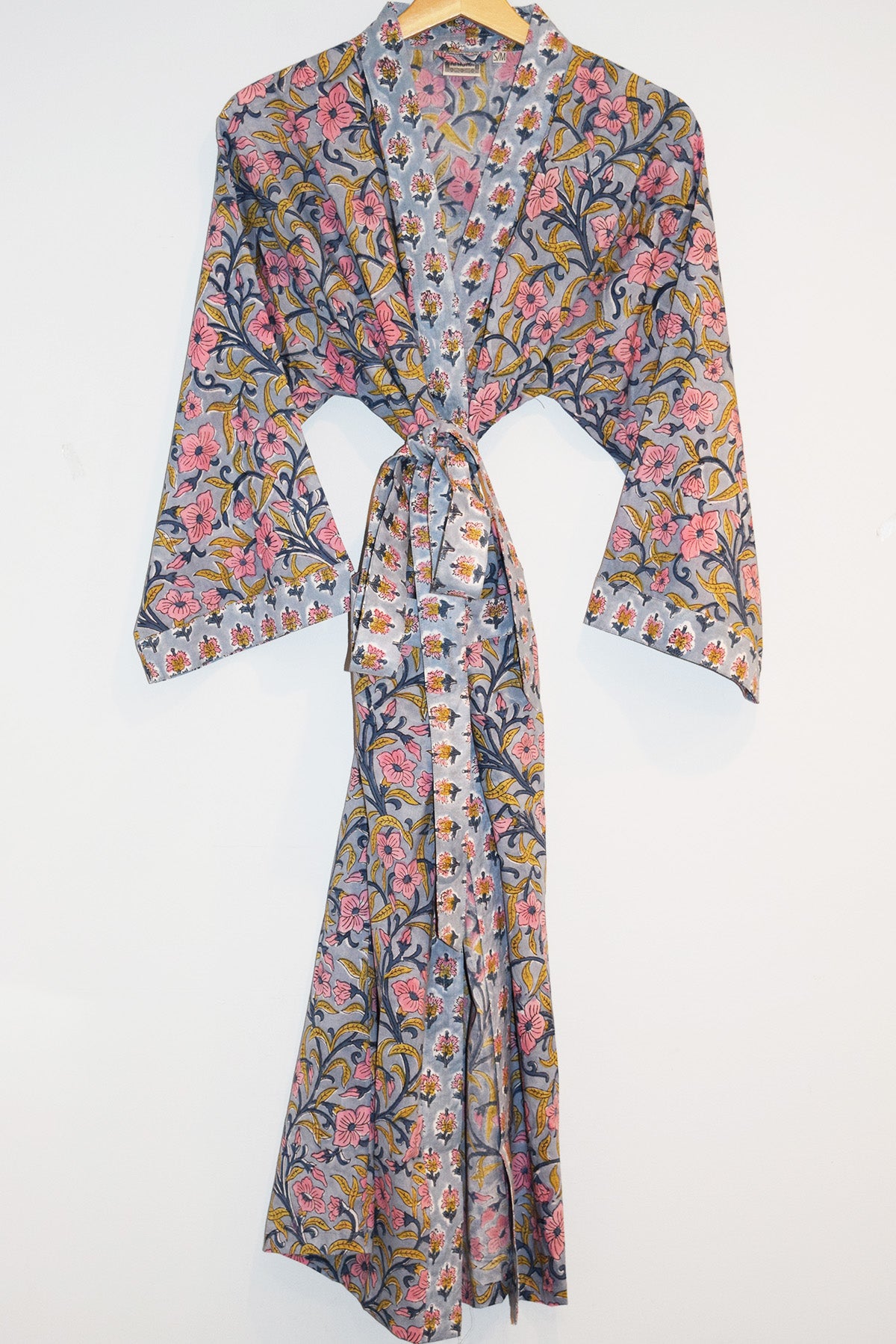 Amisha Block Print Kerala Long Robe | Ash Floral – Amisha Design