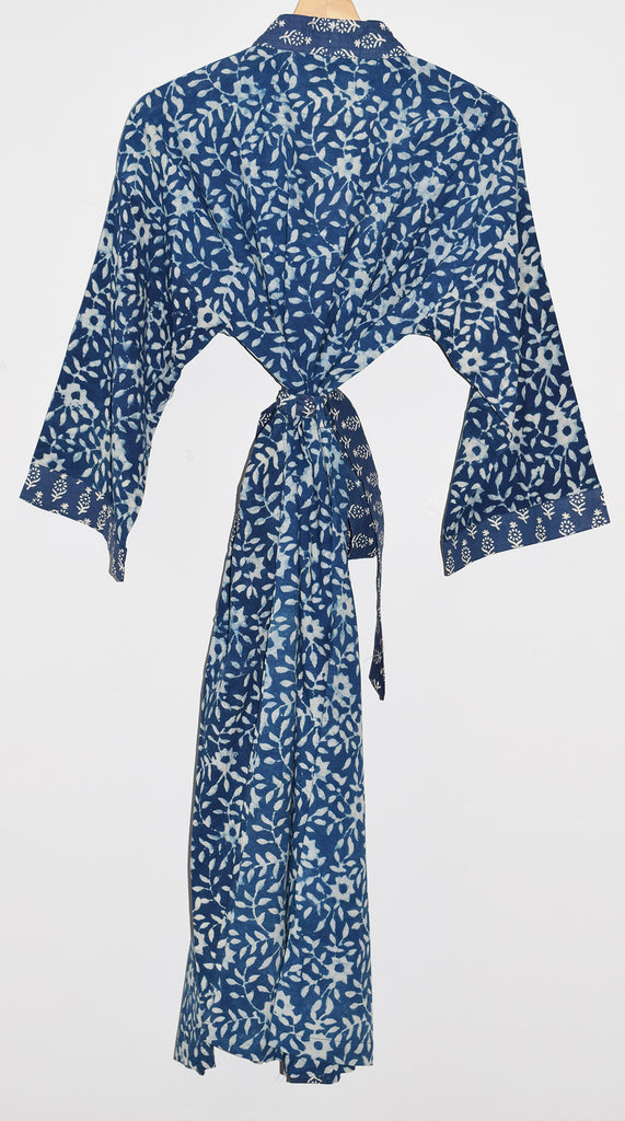 Kerala Long Robe | Natural Indigo Floral