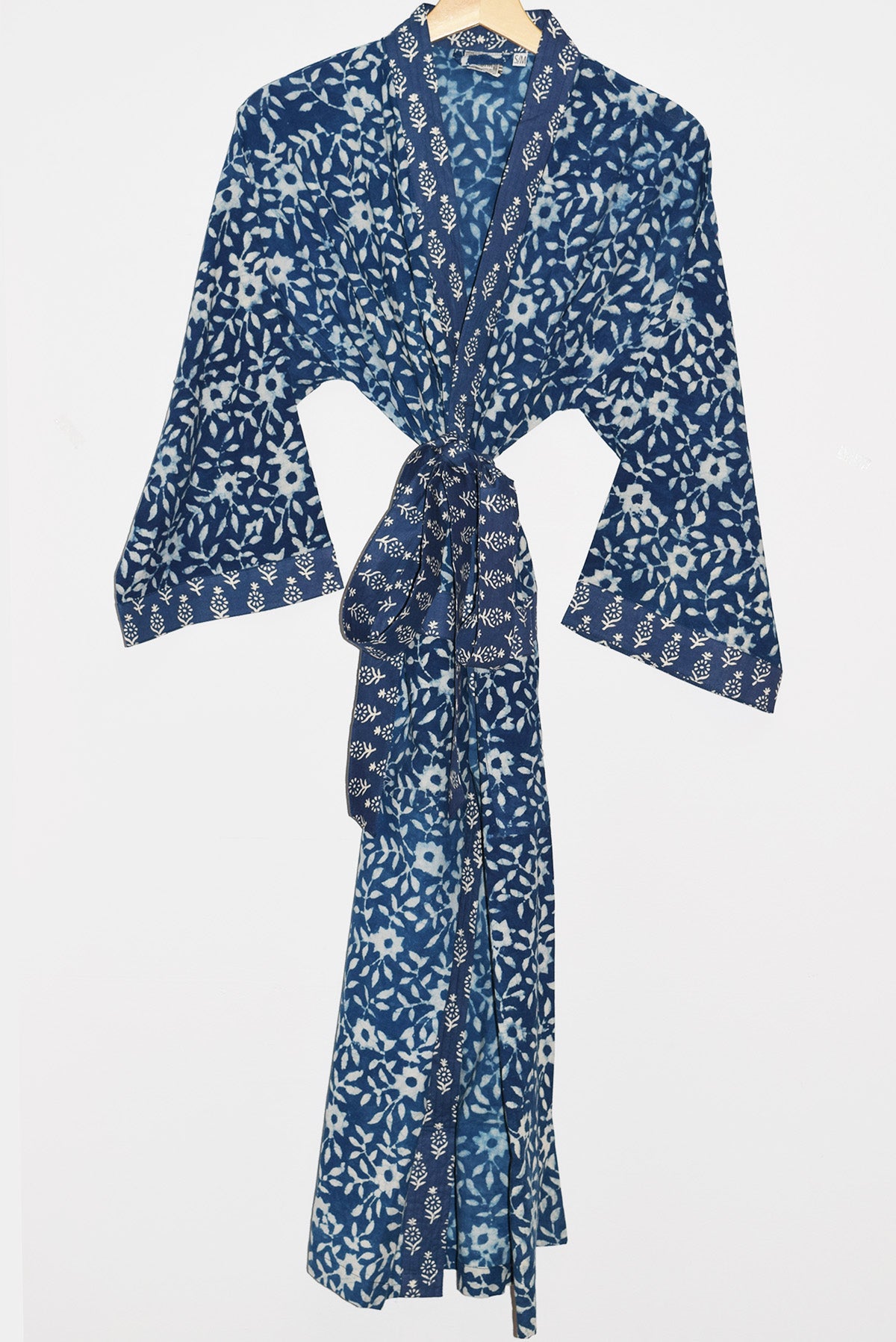 Kerala Long Robe | Natural Indigo Floral