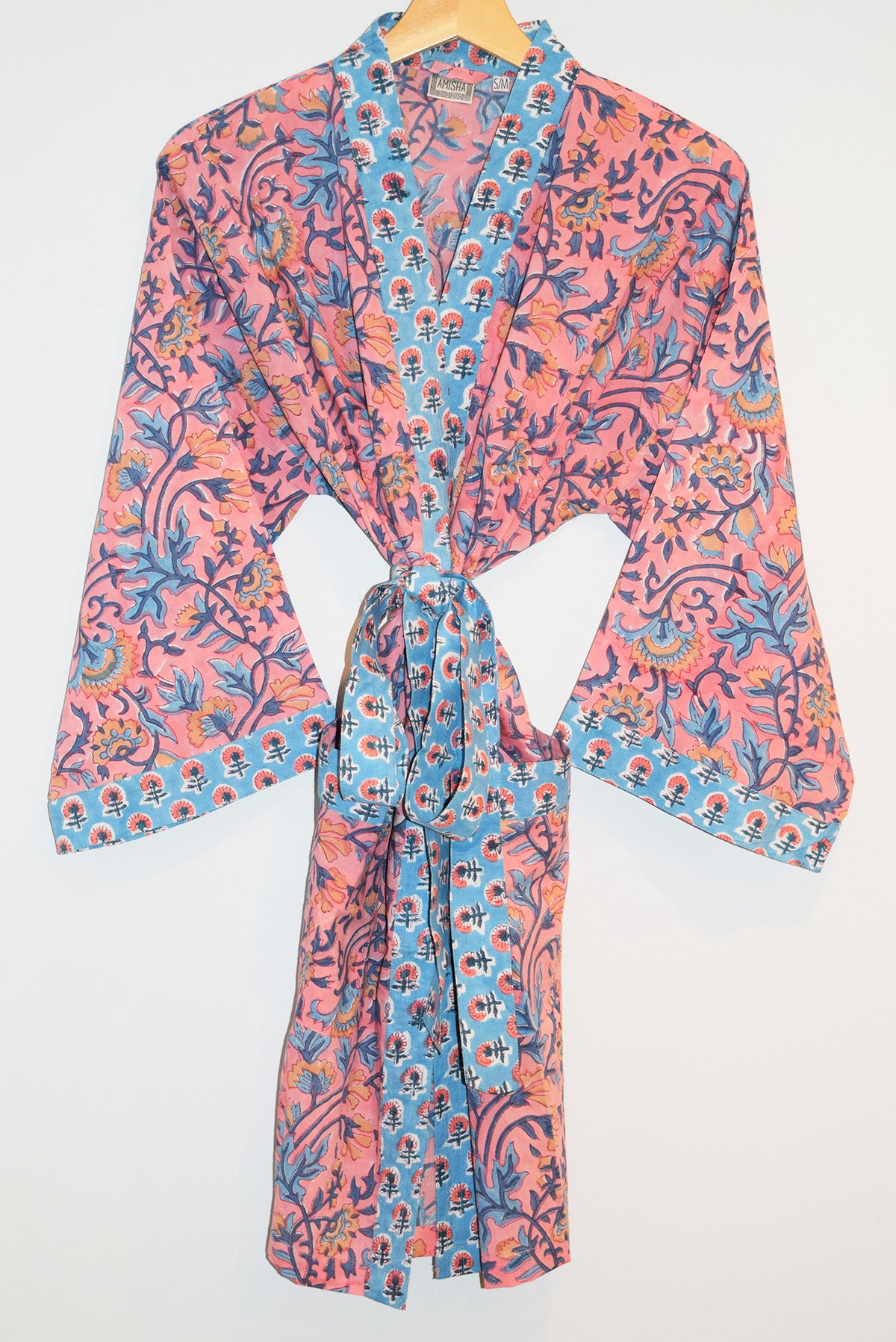 Amisha Block Print Kerala Short Robe | Aurora Pink – Amisha Design
