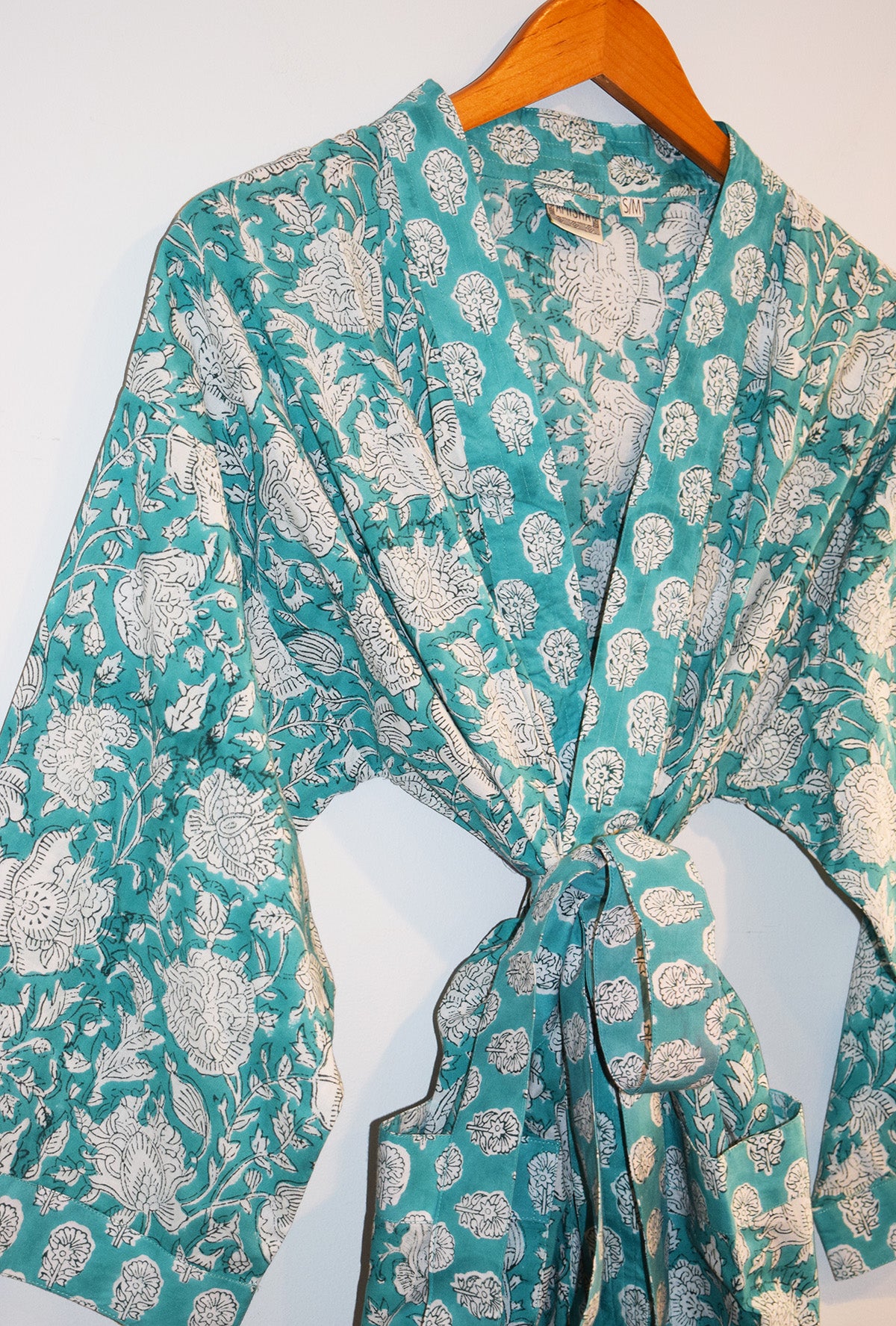 Amisha Kerala Short Cotton Block Print Robe | Lagoon – Amisha Design