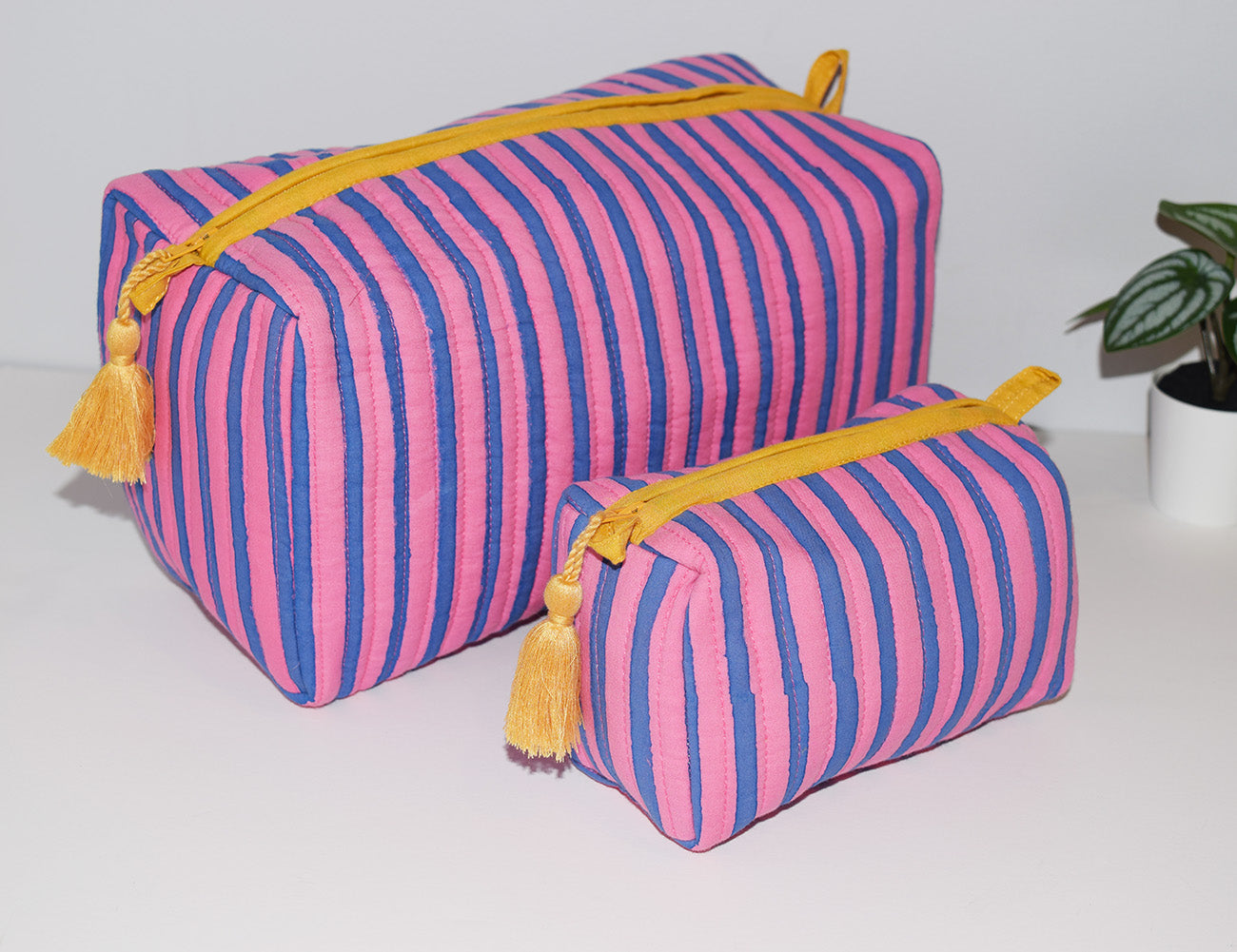 Small Waterproof Travel Pouch | Pink Blue Stripe