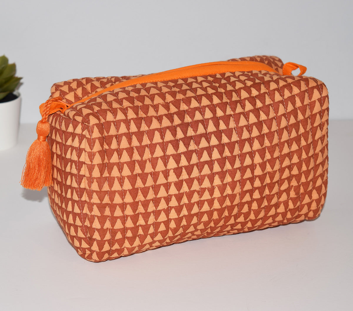 Medium Waterproof Toiletry Bag | Mini Triangles Rust