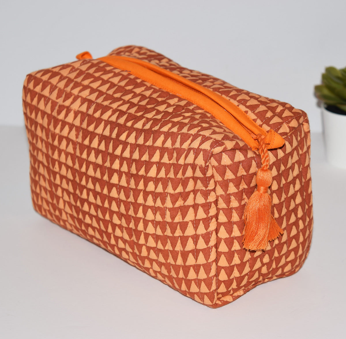 Medium Waterproof Toiletry Bag | Mini Triangles Rust