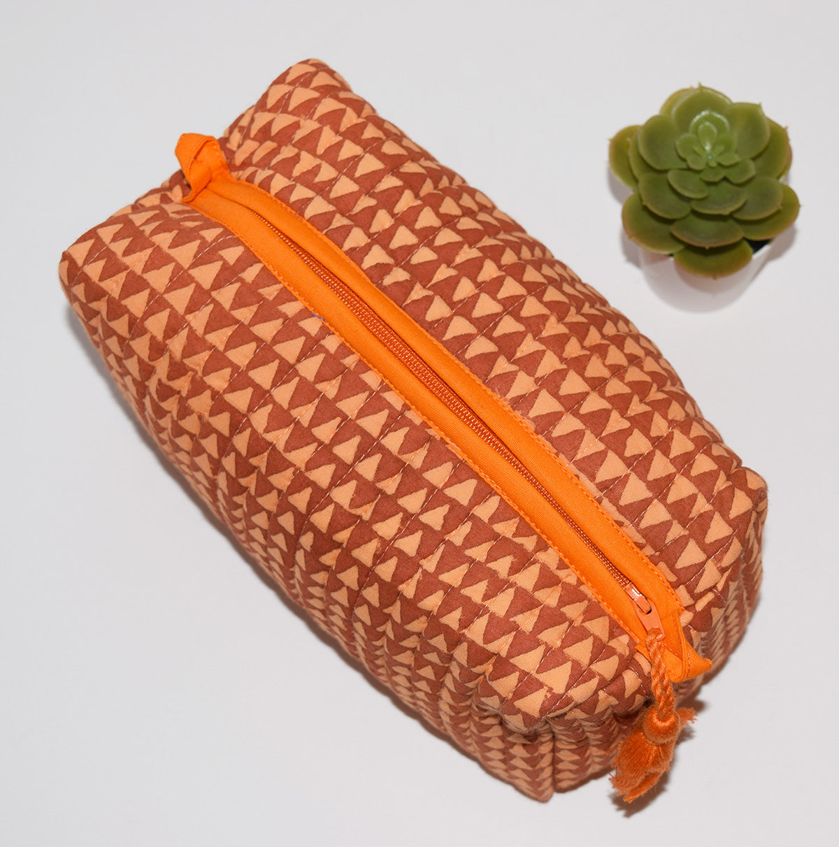 Medium Waterproof Toiletry Bag | Mini Triangles Rust