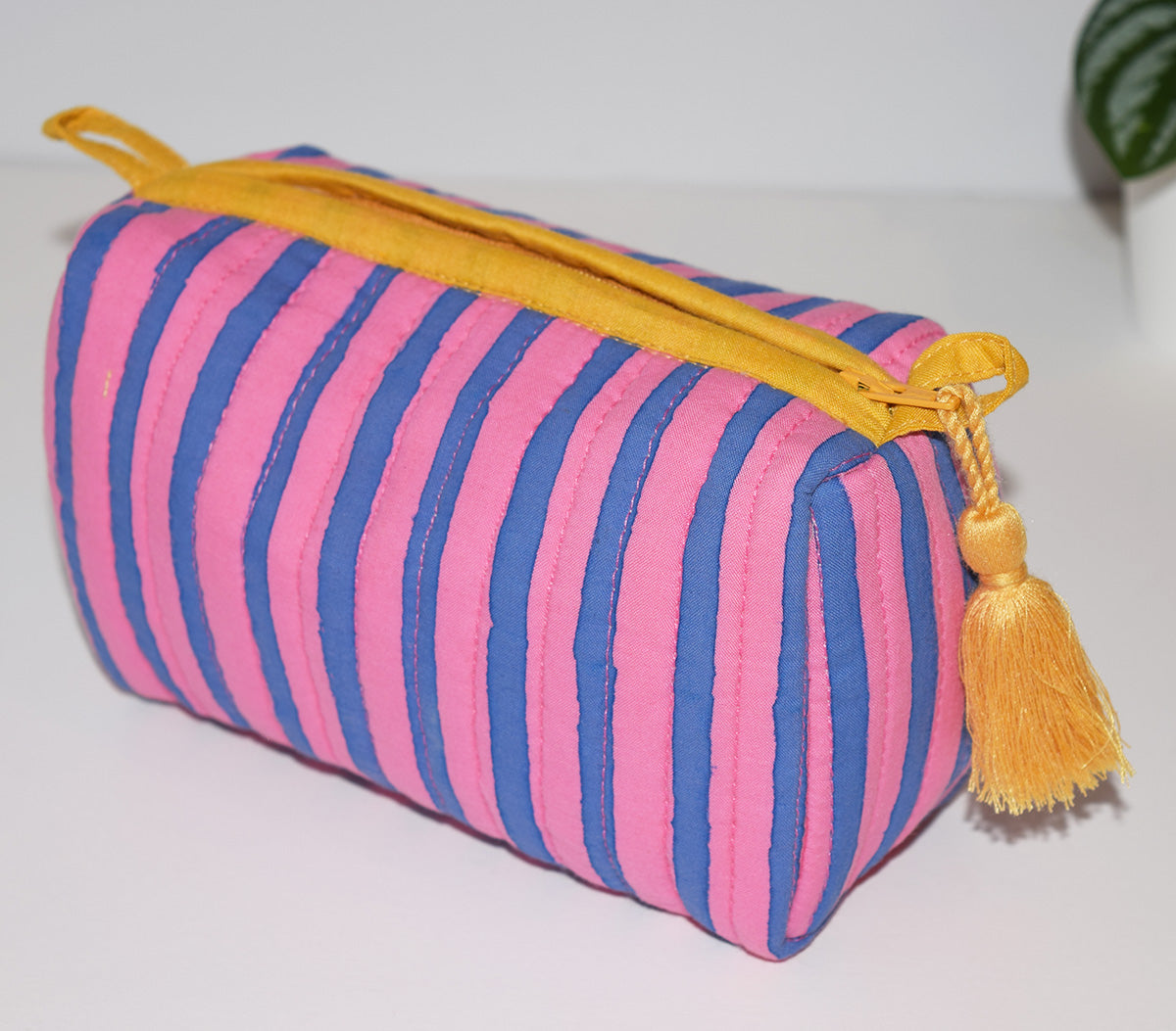 Small Waterproof Travel Pouch | Pink Blue Stripe