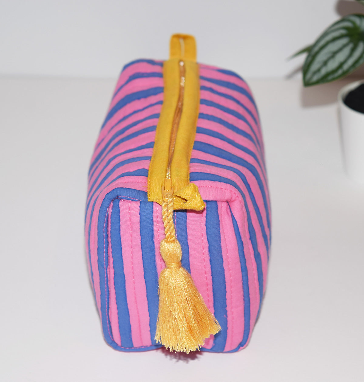 Small Waterproof Travel Pouch | Pink Blue Stripe