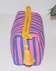 Small Waterproof Travel Pouch | Pink Blue Stripe