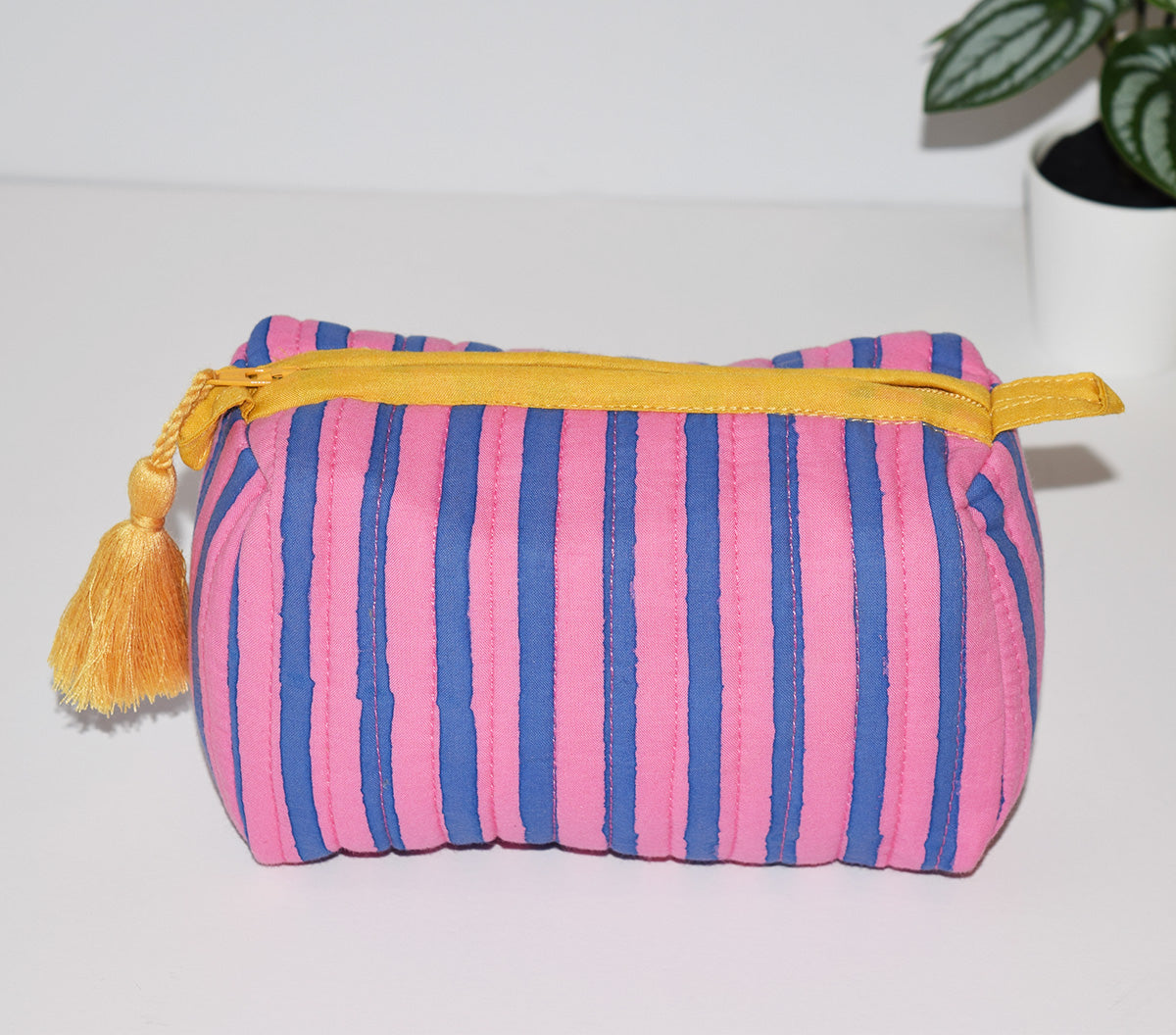 Small Waterproof Travel Pouch | Pink Blue Stripe