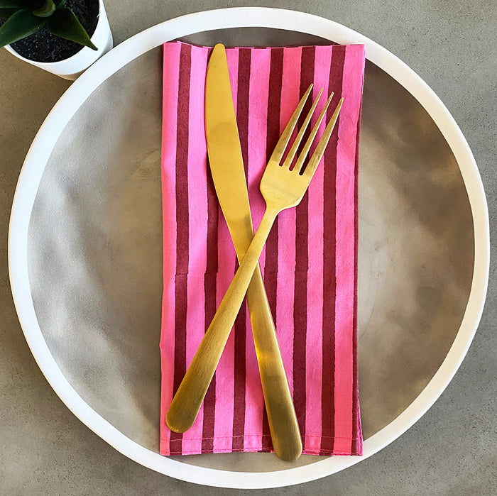 Set of 4 Cotton Napkins | Berry Stripe