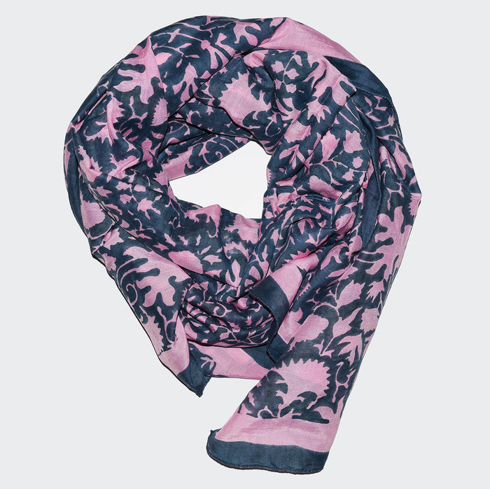 Cotton Silk Scarf | Shadow Floral Midnight