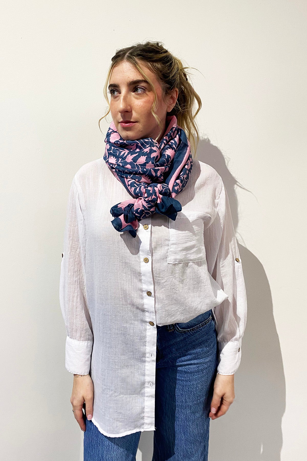 Cotton Silk Scarf | Shadow Floral Midnight