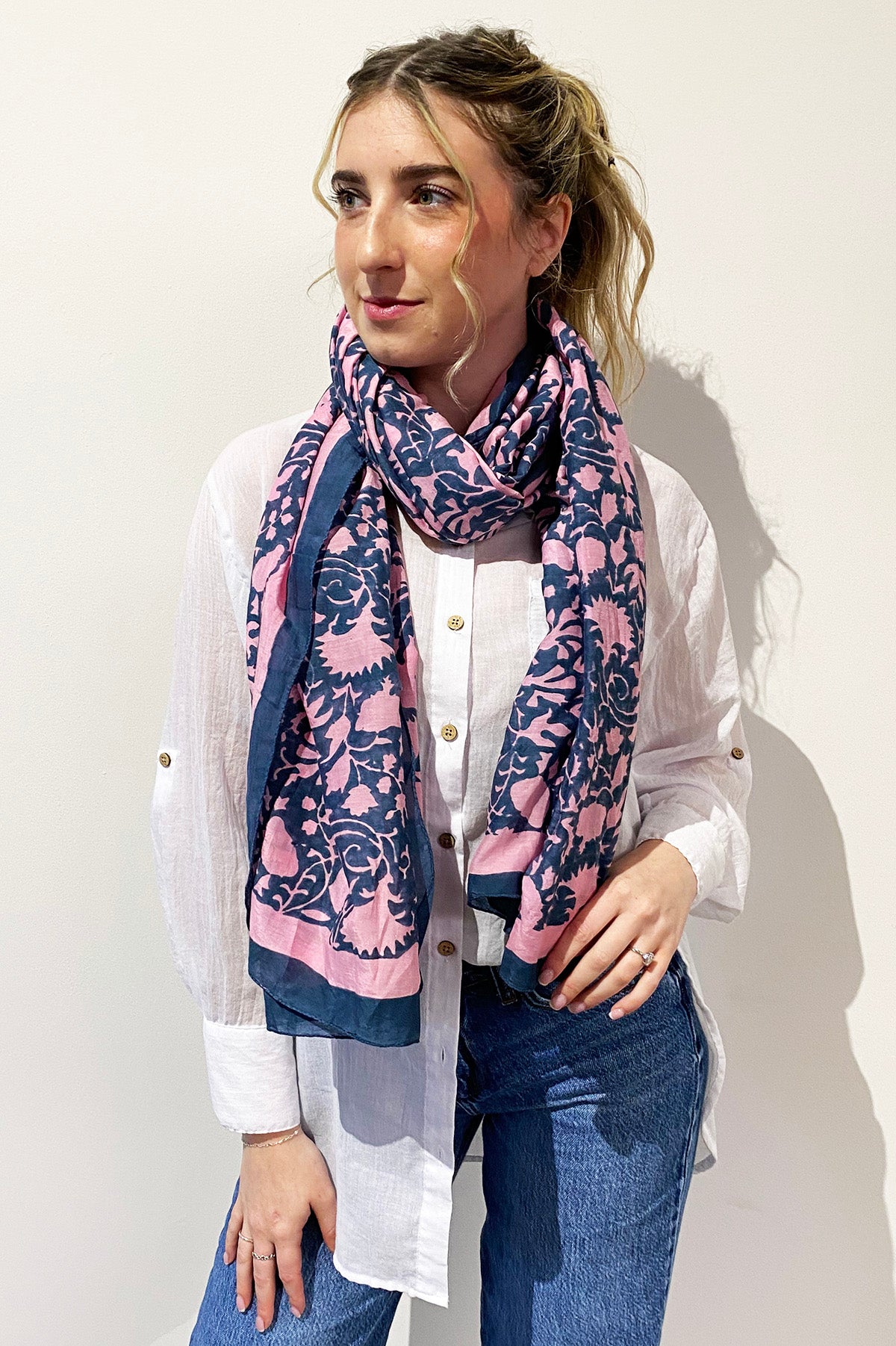 Cotton Silk Scarf | Shadow Floral Midnight
