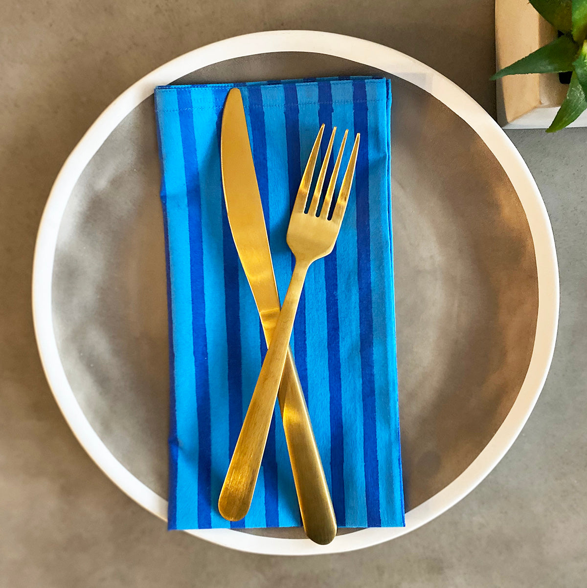 Set of 4 Cotton Napkins | Blue Stripe